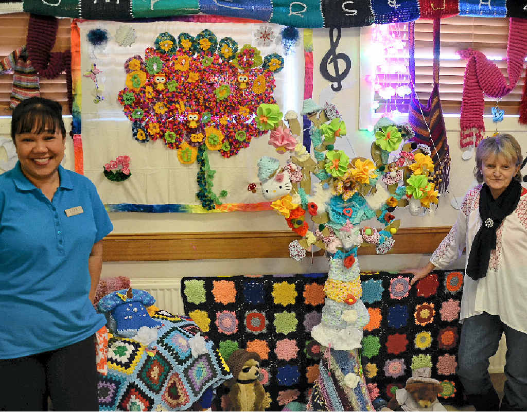 WHAT A PURLER: Liza Bronger and Chris Cave with their Akooramak festival decorations.